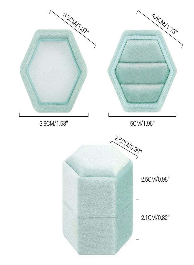 DesignSter Hexagon Velvet Ring Box - Premium Gorgeous Vintage Double Ring Display Holder with Detachable Lid for Proposal, Engagement, Wedding, Ceremony (Mint green) - Image 5